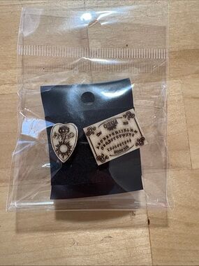 Wooden Ouija & Planchette Stud Earrings - Natural Beige